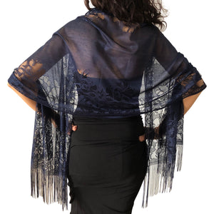 Navy Tulle Wedding Wrap Shawl Lace Pashmina Scarf – Central Chic